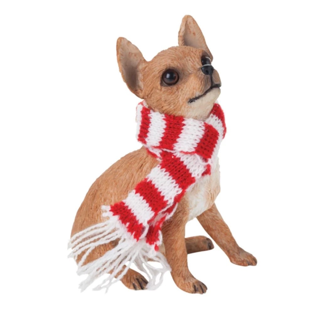 Sandicast Tan CHIHUAHUA with Red and White Christmas Scarf - Picture 6 of 13
